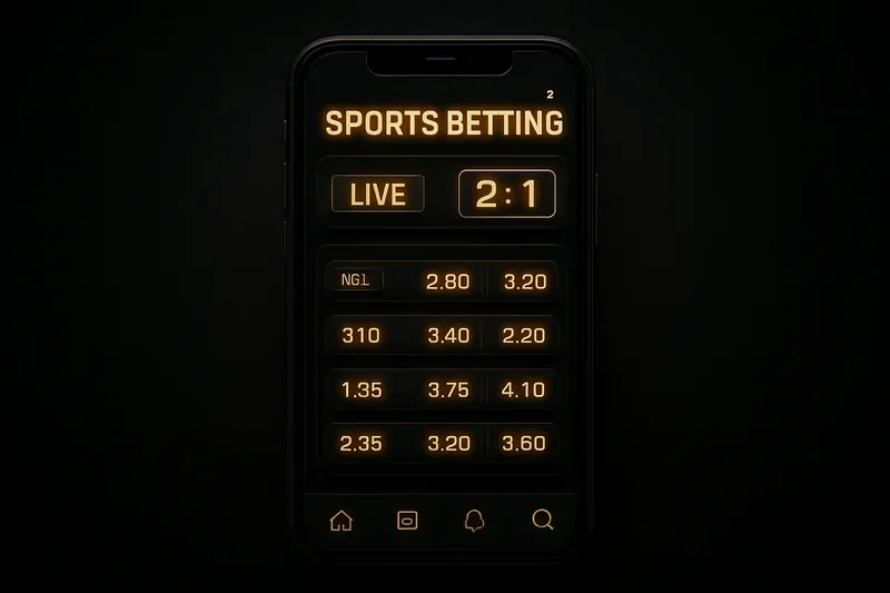 Close-up of sports betting app interface on smartphone with glowing odds and live score tickers